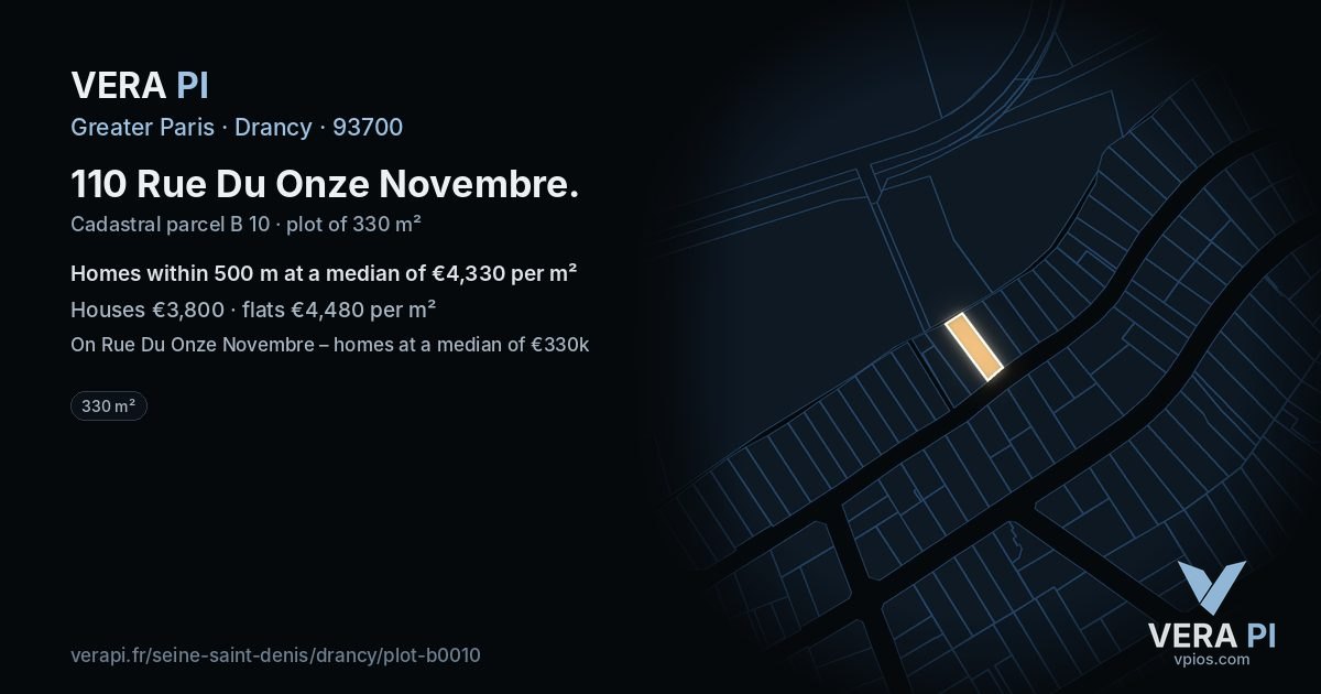 110 Rue Du Onze Novembre, Drancy at night – the plot lit, the parcels around coloured by the prices near them