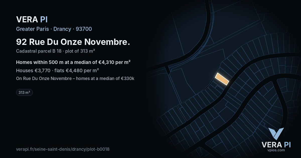 92 Rue Du Onze Novembre, Drancy at night – the plot lit, the parcels around coloured by the prices near them