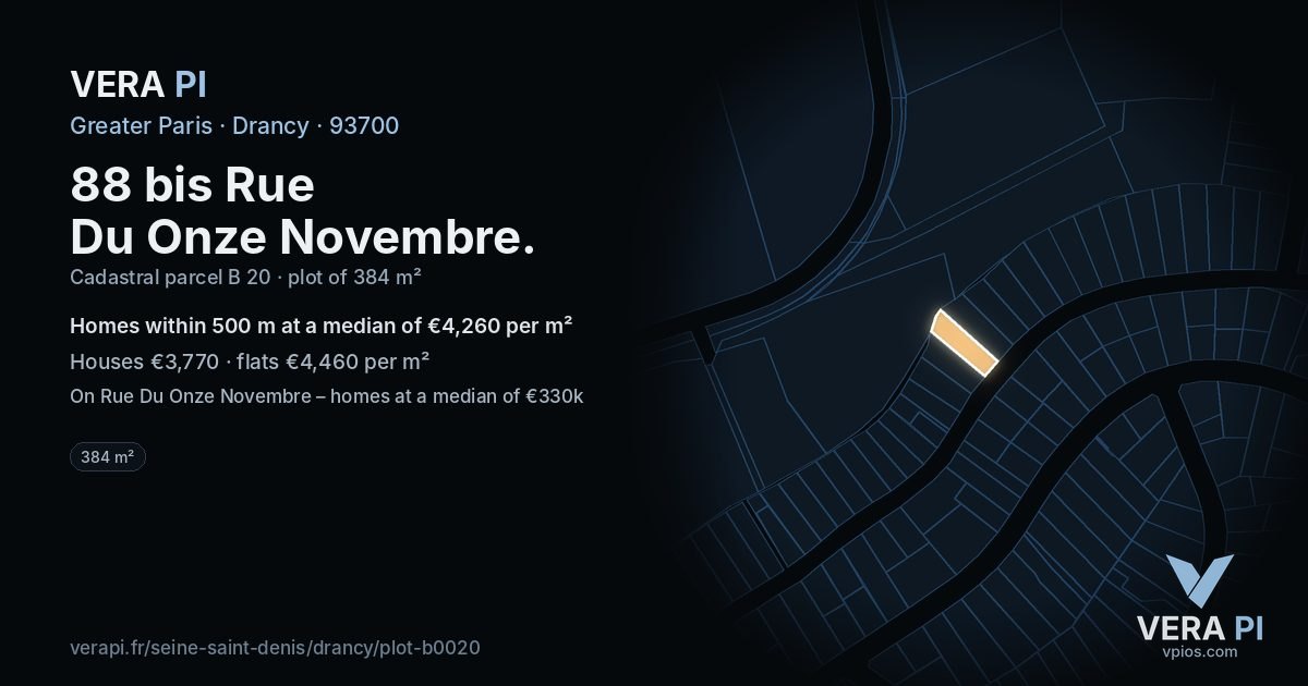 88 bis Rue Du Onze Novembre, Drancy at night – the plot lit, the parcels around coloured by the prices near them