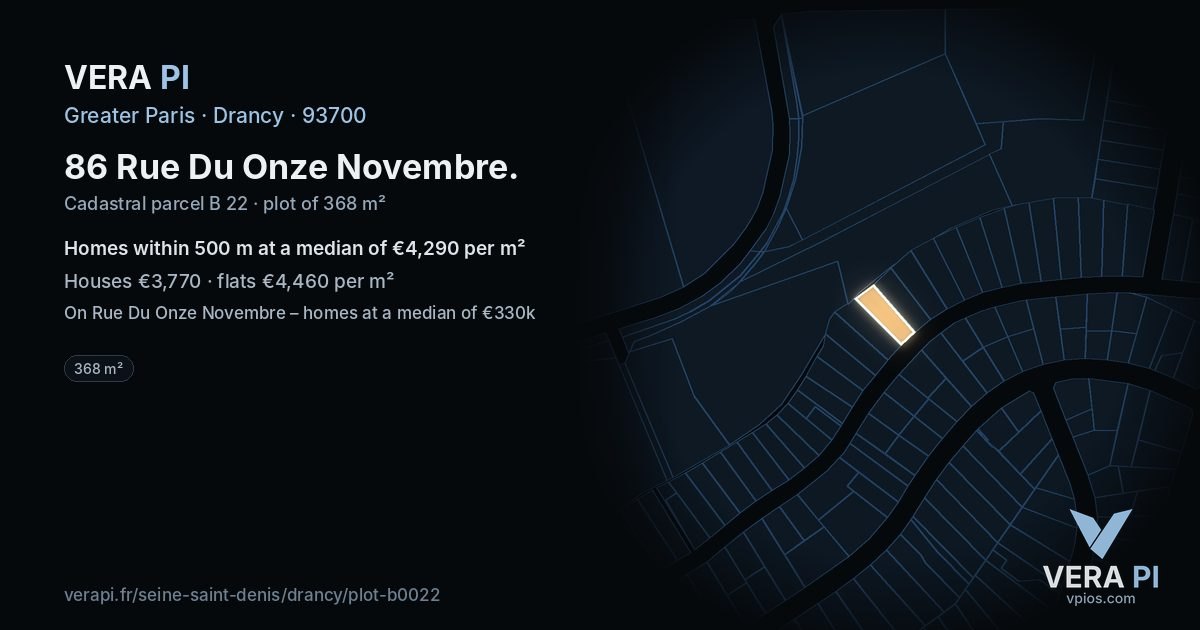 86 Rue Du Onze Novembre, Drancy at night – the plot lit, the parcels around coloured by the prices near them