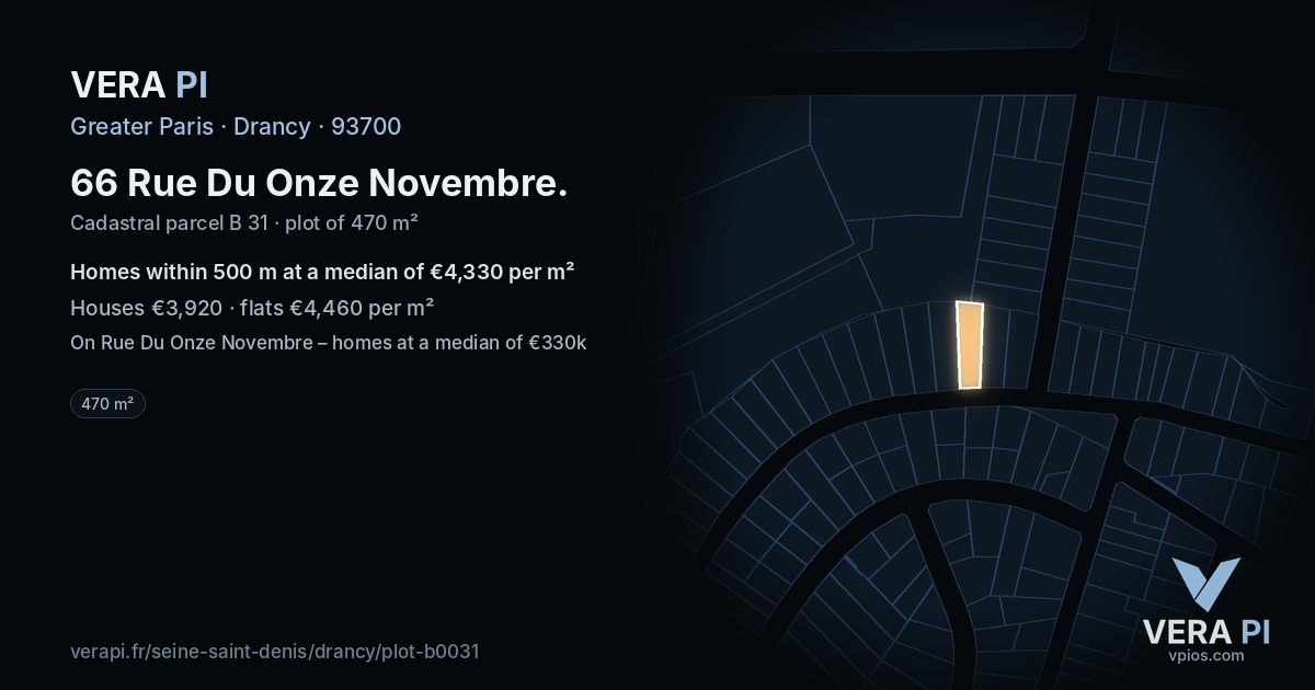 66 Rue Du Onze Novembre, Drancy at night – the plot lit, the parcels around coloured by the prices near them