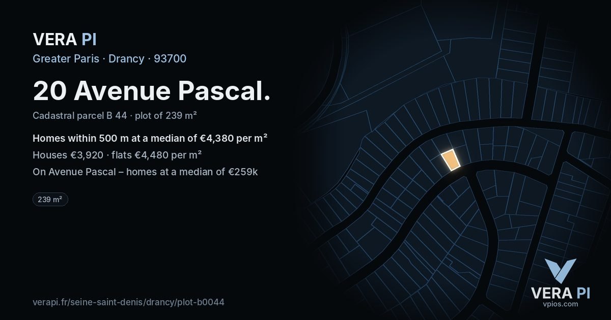 20 Avenue Pascal, Drancy at night – the plot lit, the parcels around coloured by the prices near them