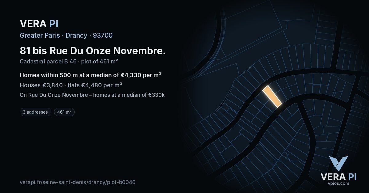 81 bis Rue Du Onze Novembre, Drancy at night – the plot lit, the parcels around coloured by the prices near them