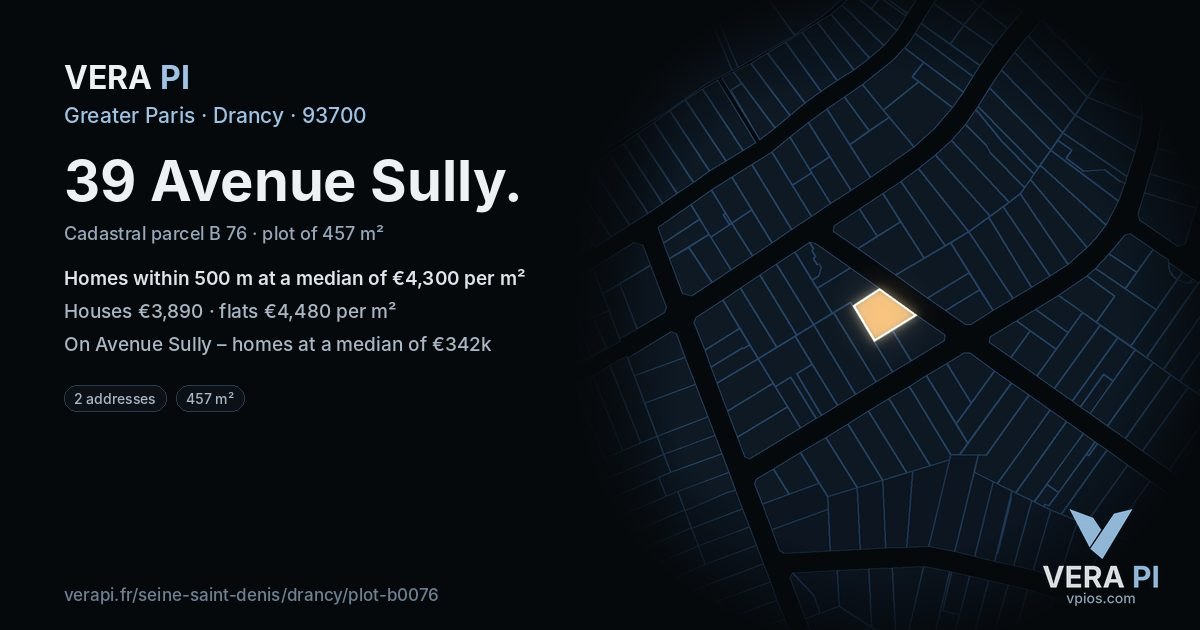 39 Avenue Sully, Drancy at night – the plot lit, the parcels around coloured by the prices near them