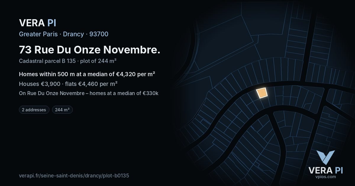 73 Rue Du Onze Novembre, Drancy at night – the plot lit, the parcels around coloured by the prices near them