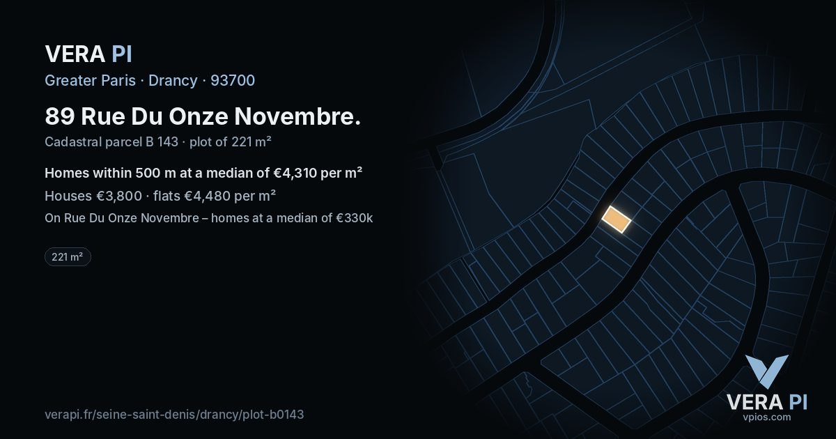 89 Rue Du Onze Novembre, Drancy at night – the plot lit, the parcels around coloured by the prices near them