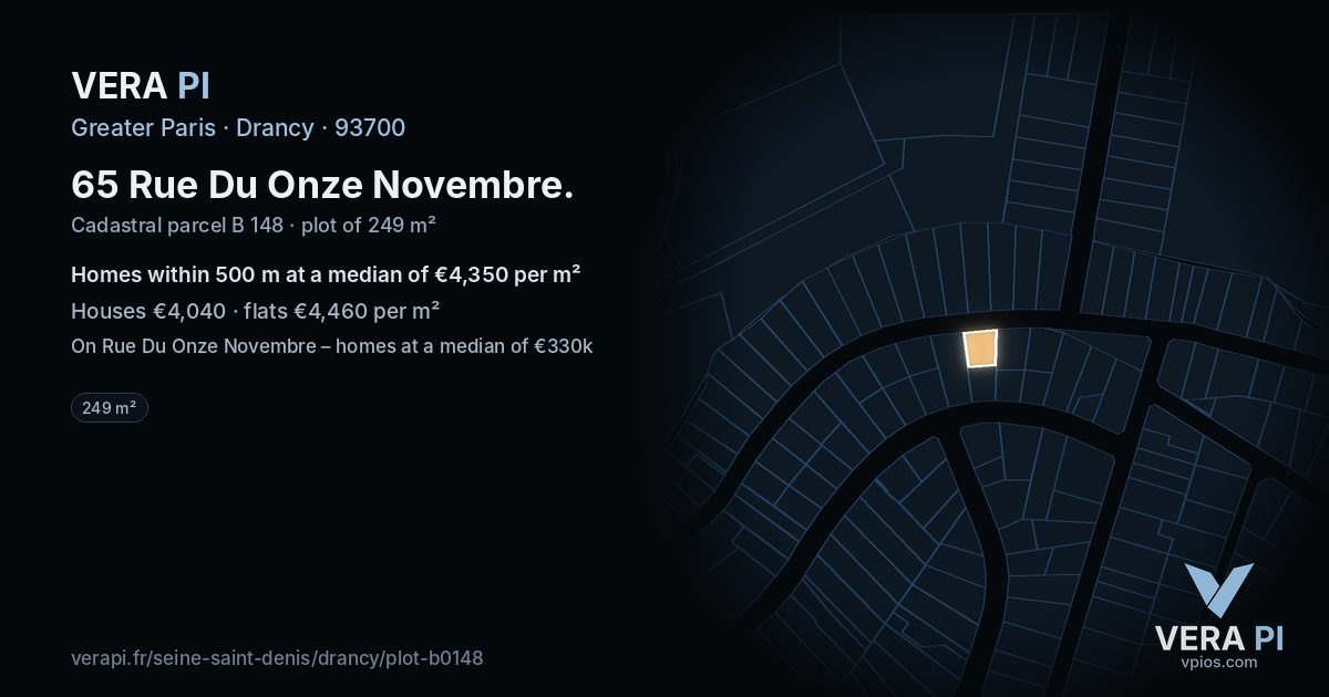 65 Rue Du Onze Novembre, Drancy at night – the plot lit, the parcels around coloured by the prices near them