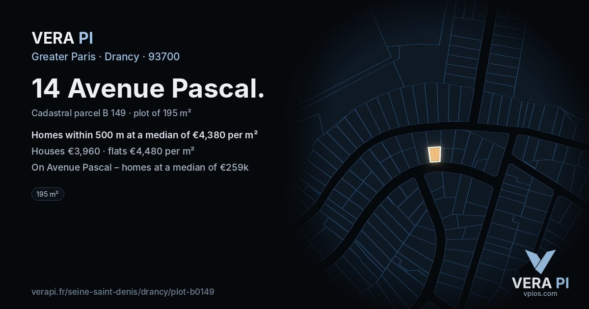 14 Avenue Pascal, Drancy at night – the plot lit, the parcels around coloured by the prices near them