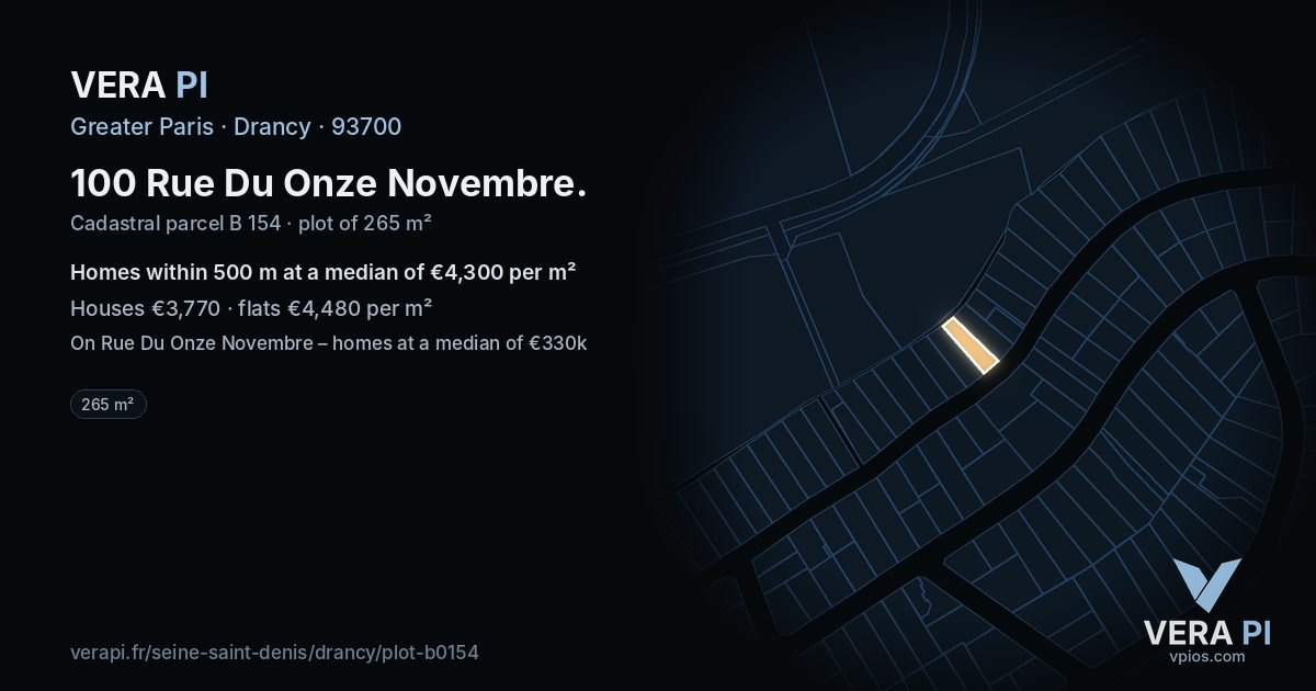 100 Rue Du Onze Novembre, Drancy at night – the plot lit, the parcels around coloured by the prices near them