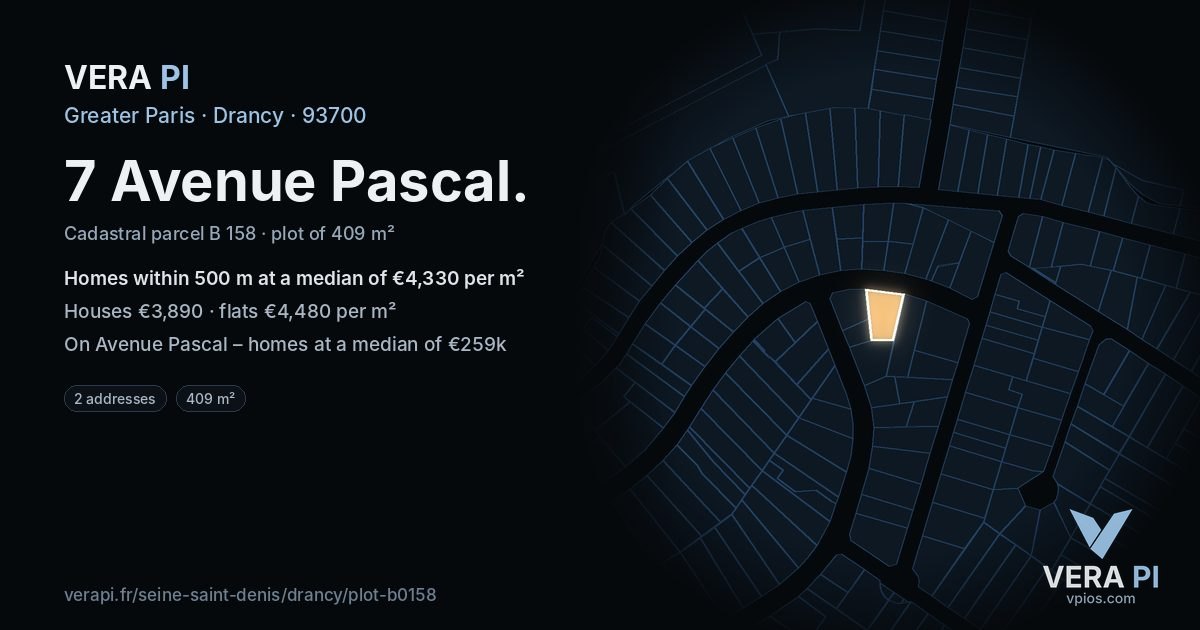 7 Avenue Pascal, Drancy at night – the plot lit, the parcels around coloured by the prices near them