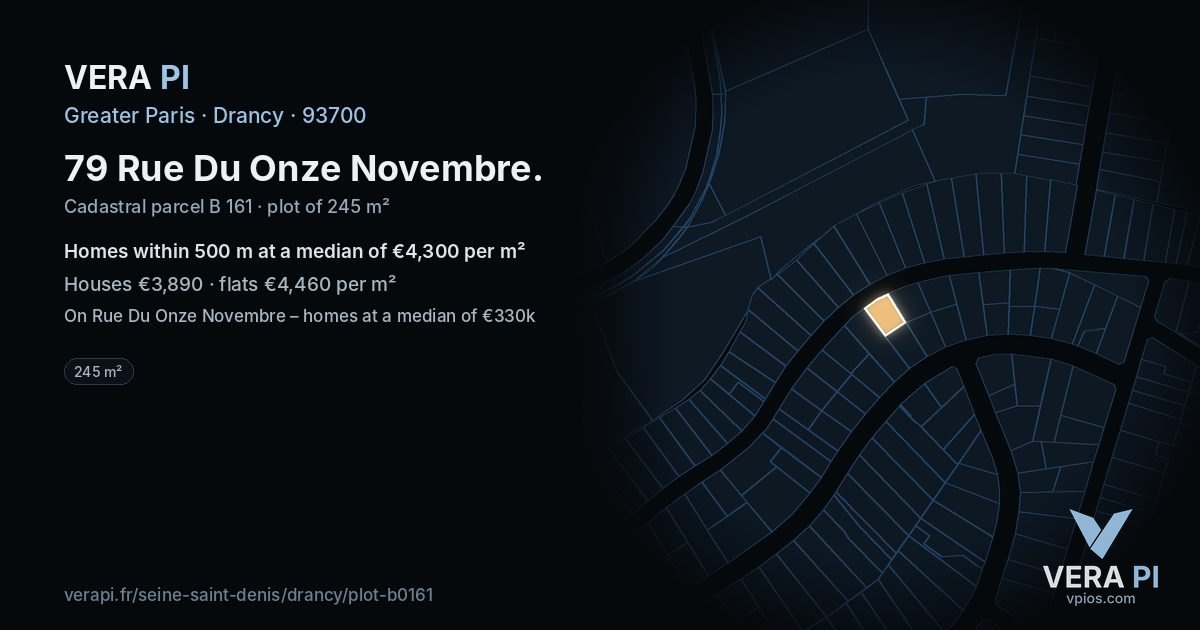79 Rue Du Onze Novembre, Drancy at night – the plot lit, the parcels around coloured by the prices near them