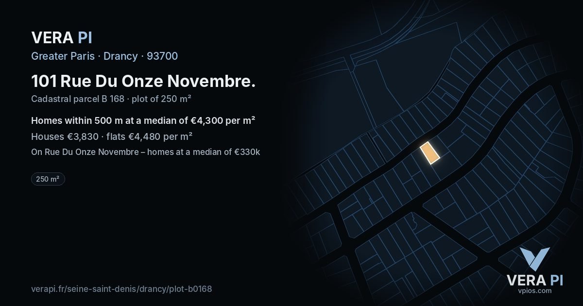 101 Rue Du Onze Novembre, Drancy at night – the plot lit, the parcels around coloured by the prices near them