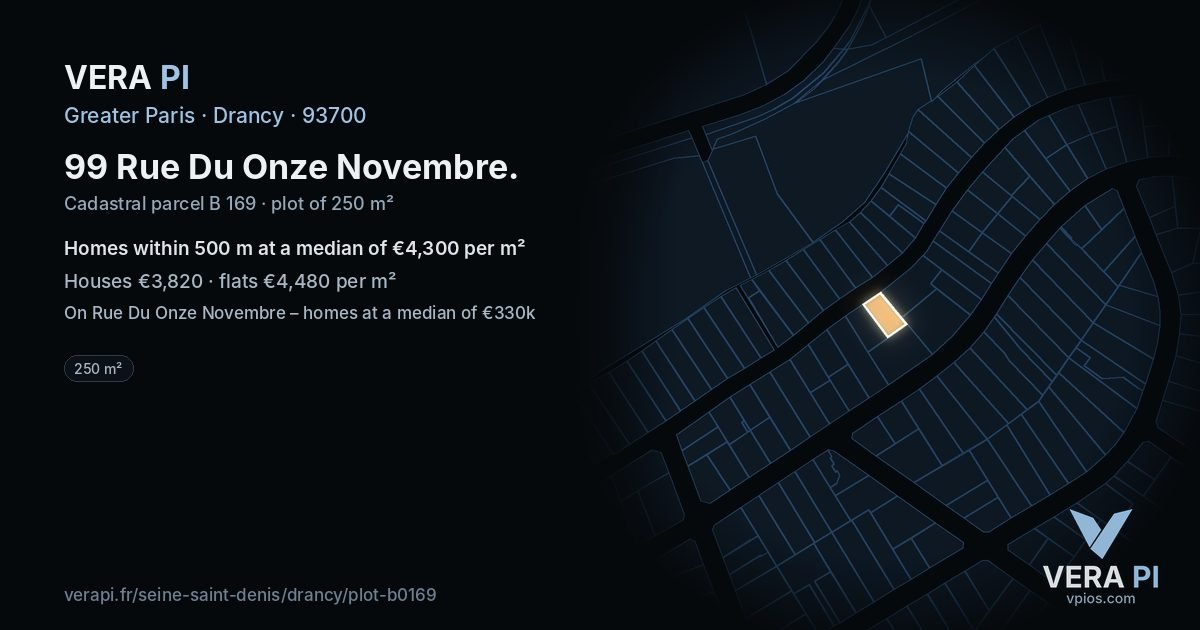 99 Rue Du Onze Novembre, Drancy at night – the plot lit, the parcels around coloured by the prices near them