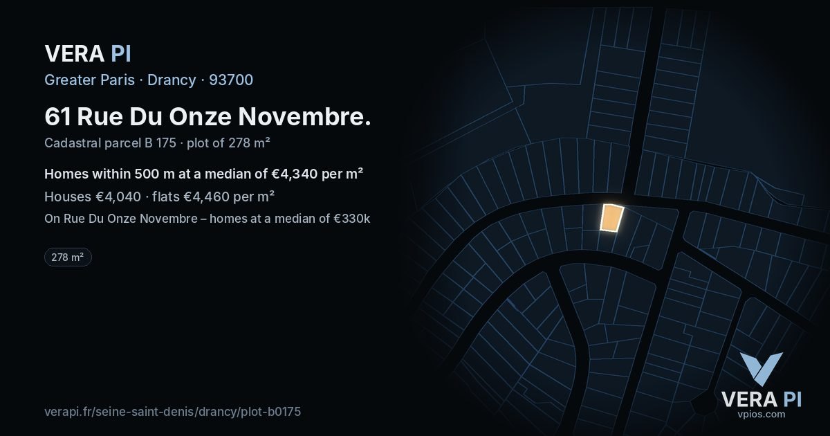 61 Rue Du Onze Novembre, Drancy at night – the plot lit, the parcels around coloured by the prices near them