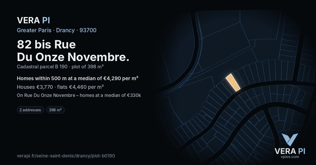 82 bis Rue Du Onze Novembre, Drancy at night – the plot lit, the parcels around coloured by the prices near them