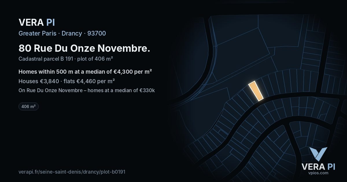 80 Rue Du Onze Novembre, Drancy at night – the plot lit, the parcels around coloured by the prices near them
