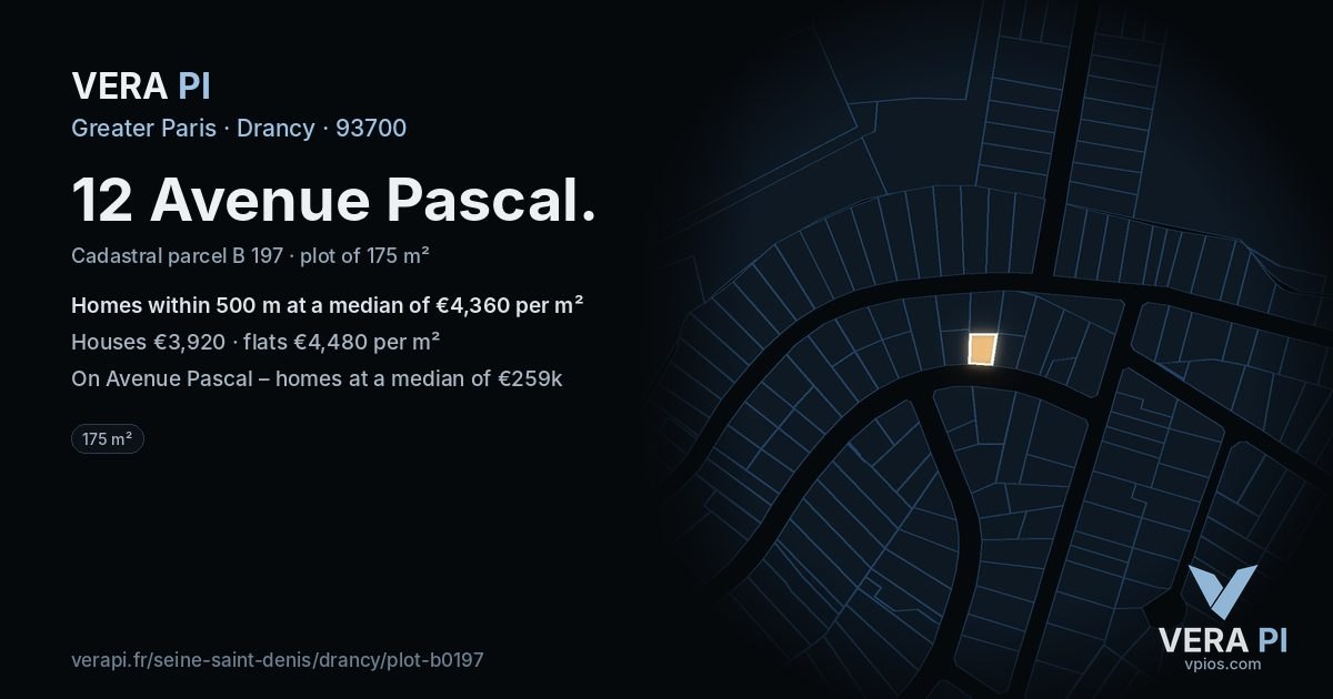 12 Avenue Pascal, Drancy at night – the plot lit, the parcels around coloured by the prices near them