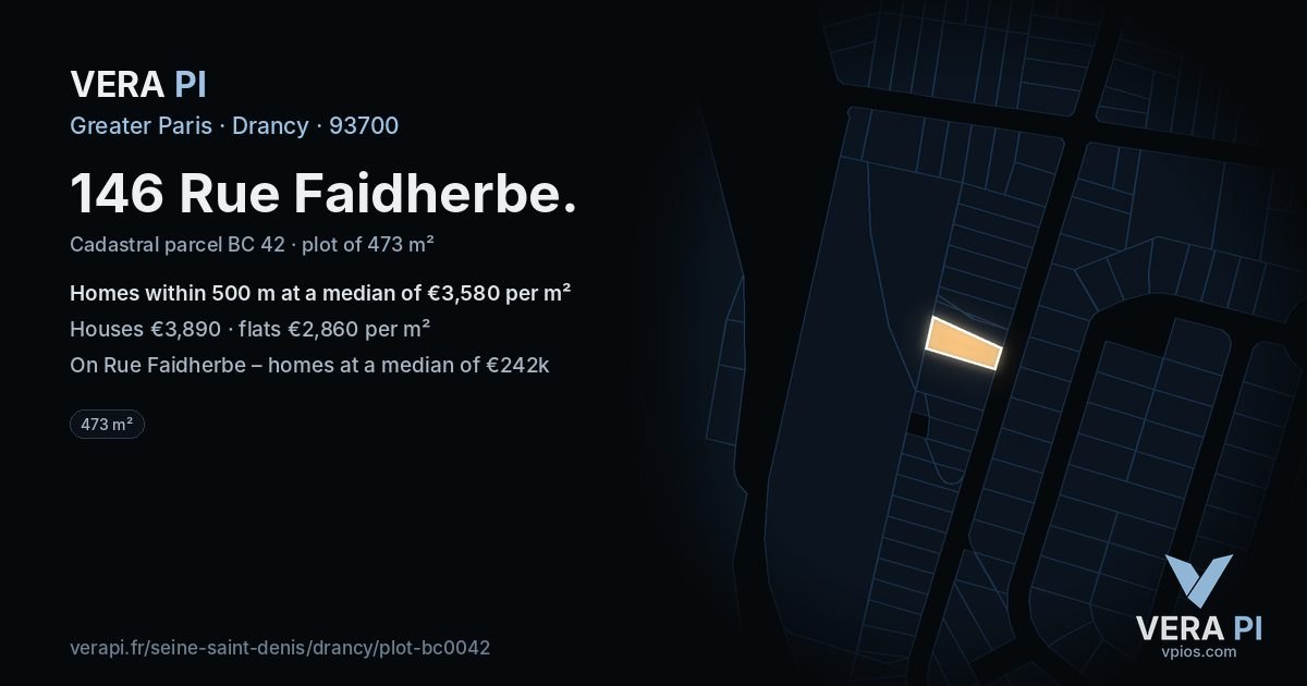 146 Rue Faidherbe, Drancy at night – the plot lit, the parcels around coloured by the prices near them