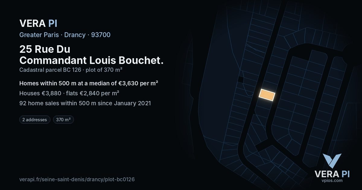 25 Rue Du Commandant Louis Bouchet, Drancy at night – the plot lit, the parcels around coloured by the prices near them