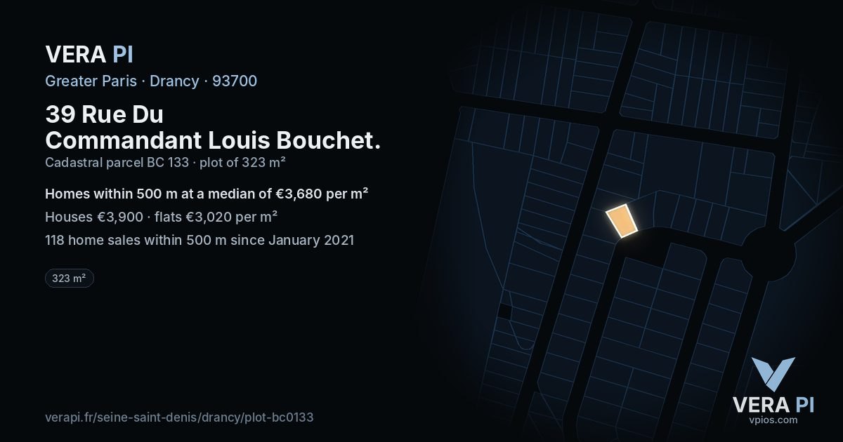 39 Rue Du Commandant Louis Bouchet, Drancy at night – the plot lit, the parcels around coloured by the prices near them