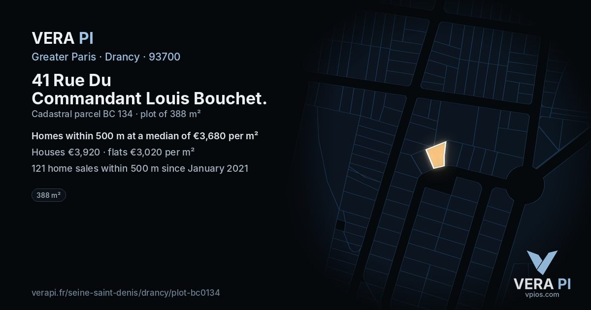 41 Rue Du Commandant Louis Bouchet, Drancy at night – the plot lit, the parcels around coloured by the prices near them