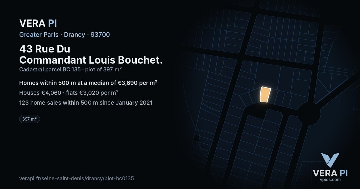 43 Rue Du Commandant Louis Bouchet, Drancy at night – the plot lit, the parcels around coloured by the prices near them