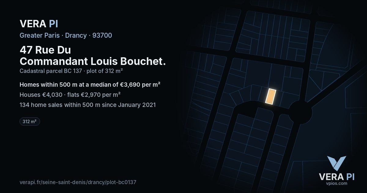 47 Rue Du Commandant Louis Bouchet, Drancy at night – the plot lit, the parcels around coloured by the prices near them