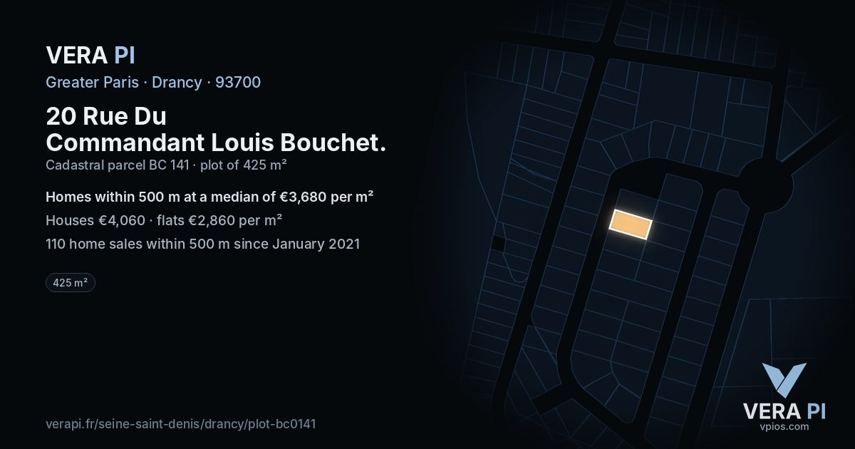 20 Rue Du Commandant Louis Bouchet, Drancy at night – the plot lit, the parcels around coloured by the prices near them