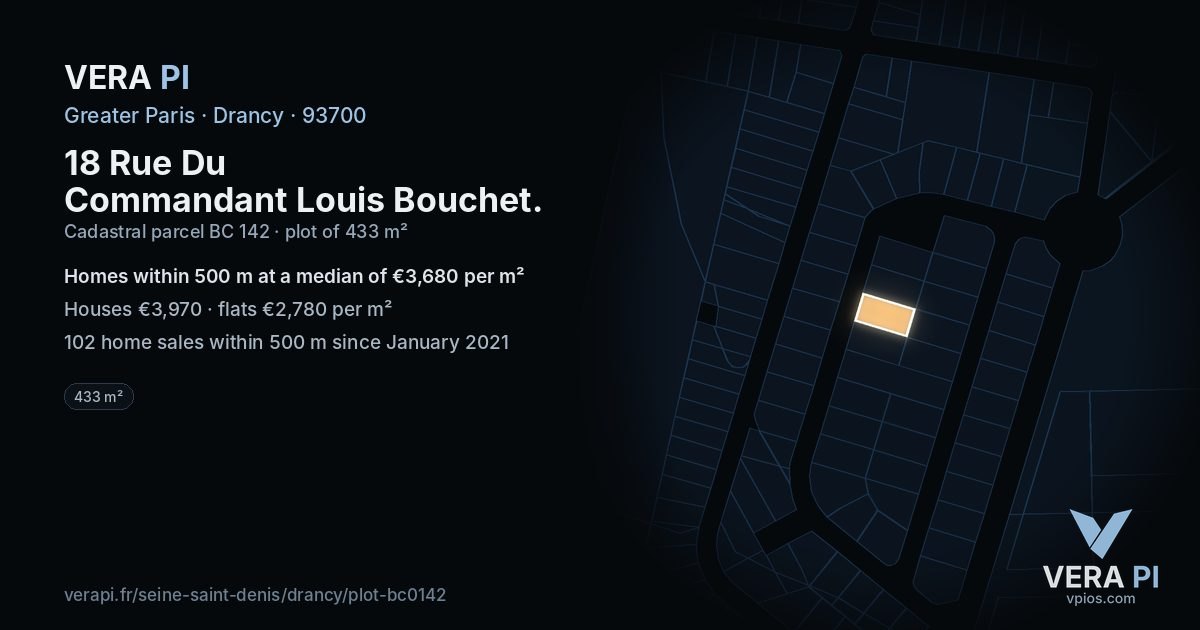 18 Rue Du Commandant Louis Bouchet, Drancy at night – the plot lit, the parcels around coloured by the prices near them