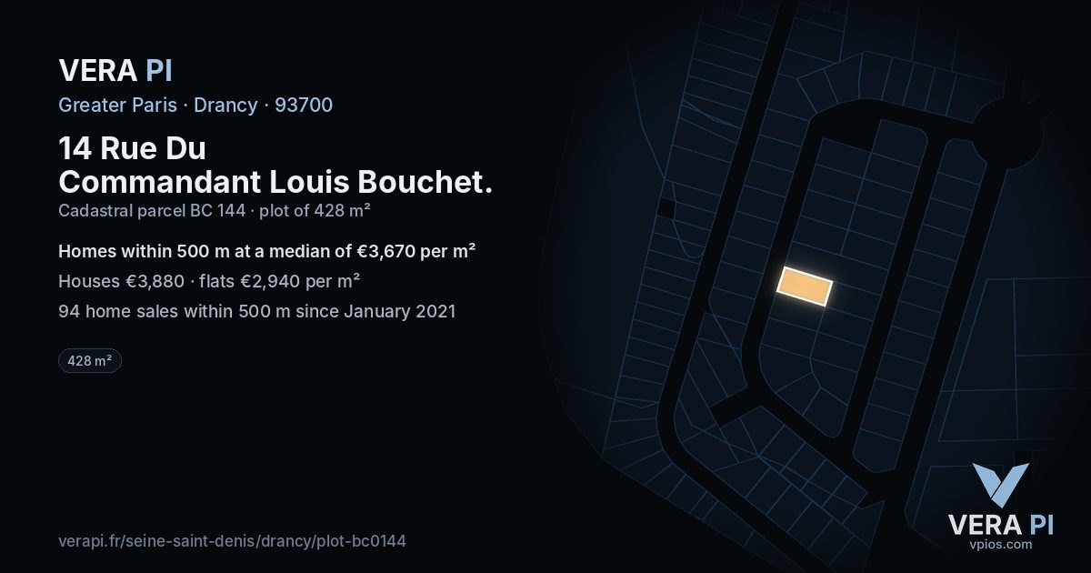 14 Rue Du Commandant Louis Bouchet, Drancy at night – the plot lit, the parcels around coloured by the prices near them