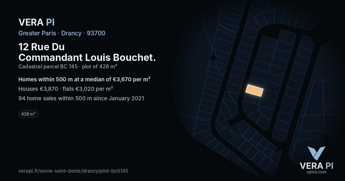 12 Rue Du Commandant Louis Bouchet, Drancy at night – the plot lit, the parcels around coloured by the prices near them