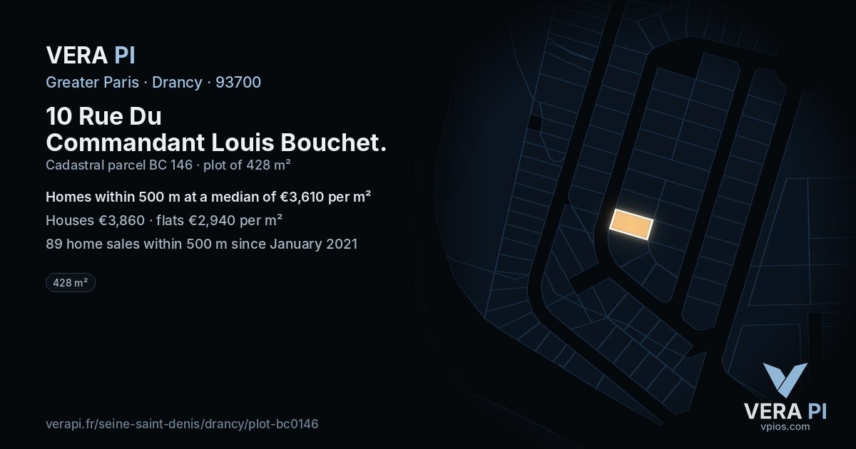 10 Rue Du Commandant Louis Bouchet, Drancy at night – the plot lit, the parcels around coloured by the prices near them