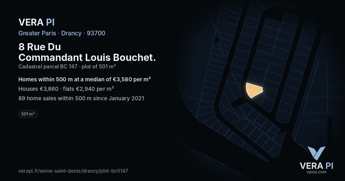 8 Rue Du Commandant Louis Bouchet, Drancy at night – the plot lit, the parcels around coloured by the prices near them