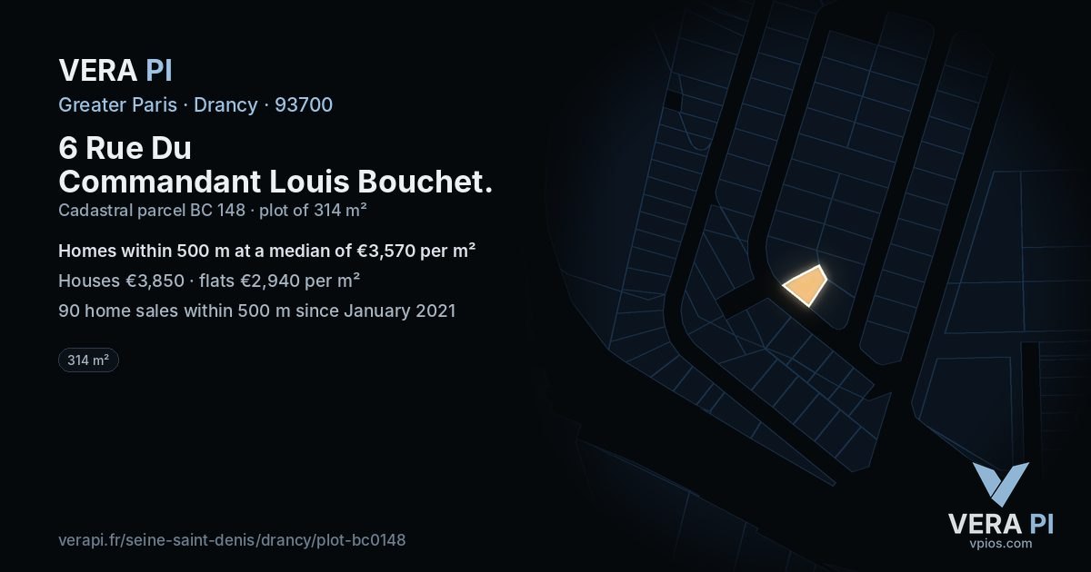 6 Rue Du Commandant Louis Bouchet, Drancy at night – the plot lit, the parcels around coloured by the prices near them
