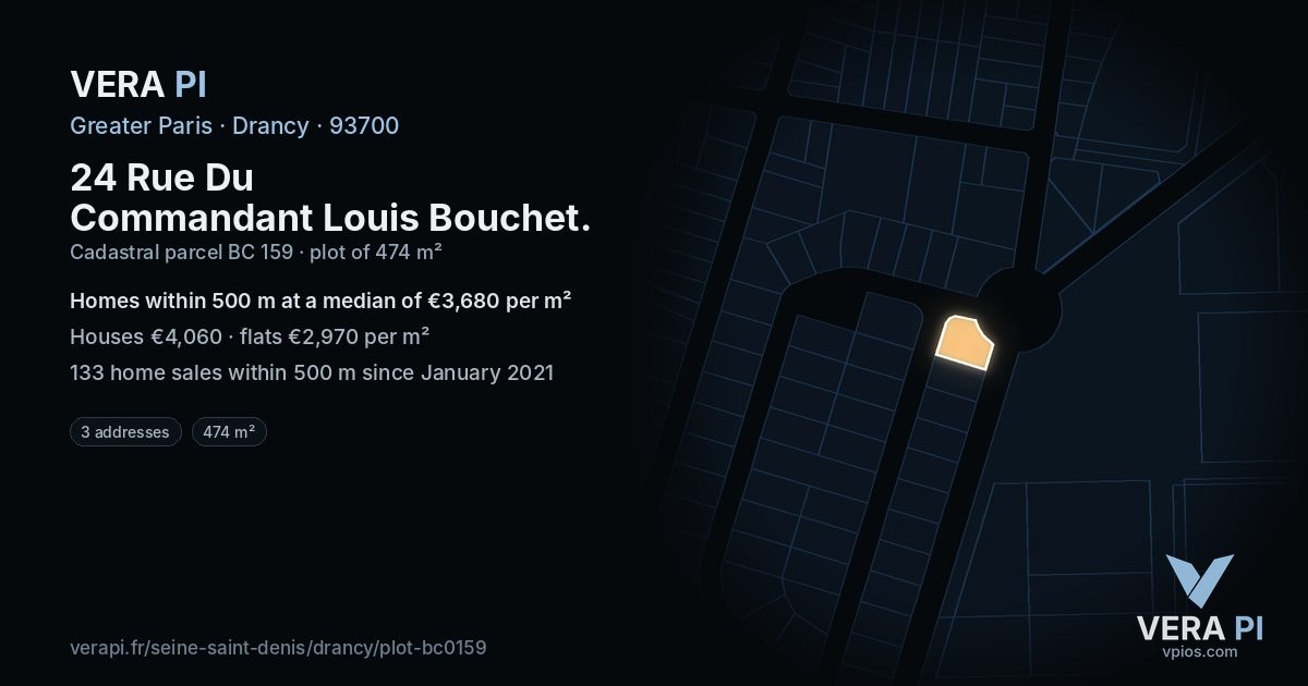 24 Rue Du Commandant Louis Bouchet, Drancy at night – the plot lit, the parcels around coloured by the prices near them