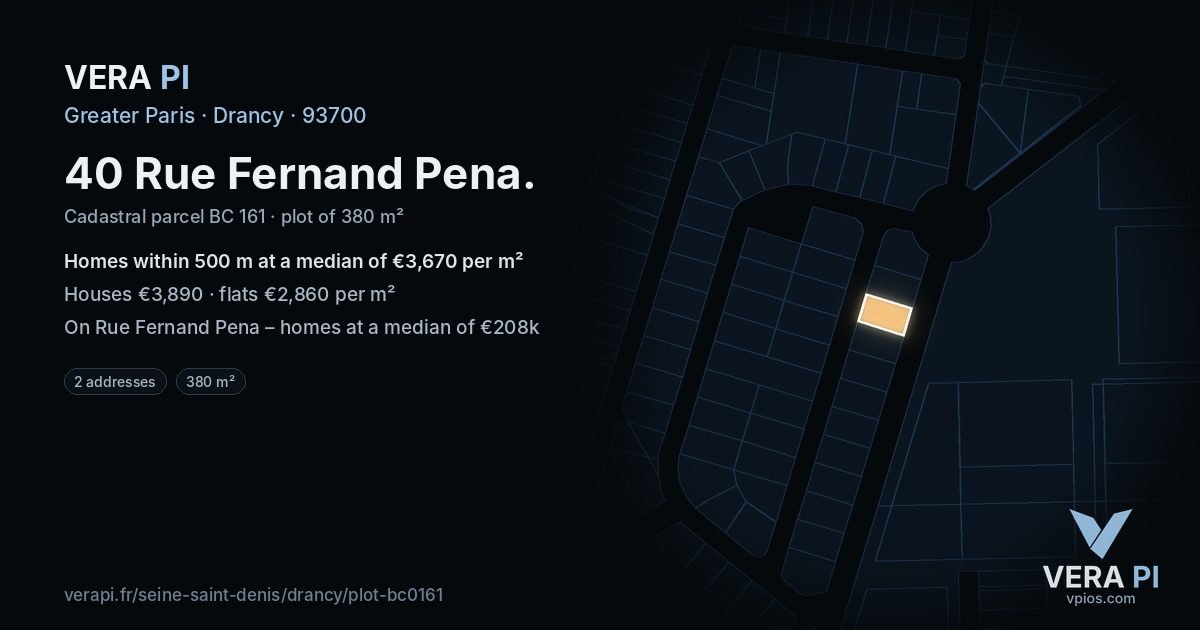 40 Rue Fernand Pena, Drancy at night – the plot lit, the parcels around coloured by the prices near them
