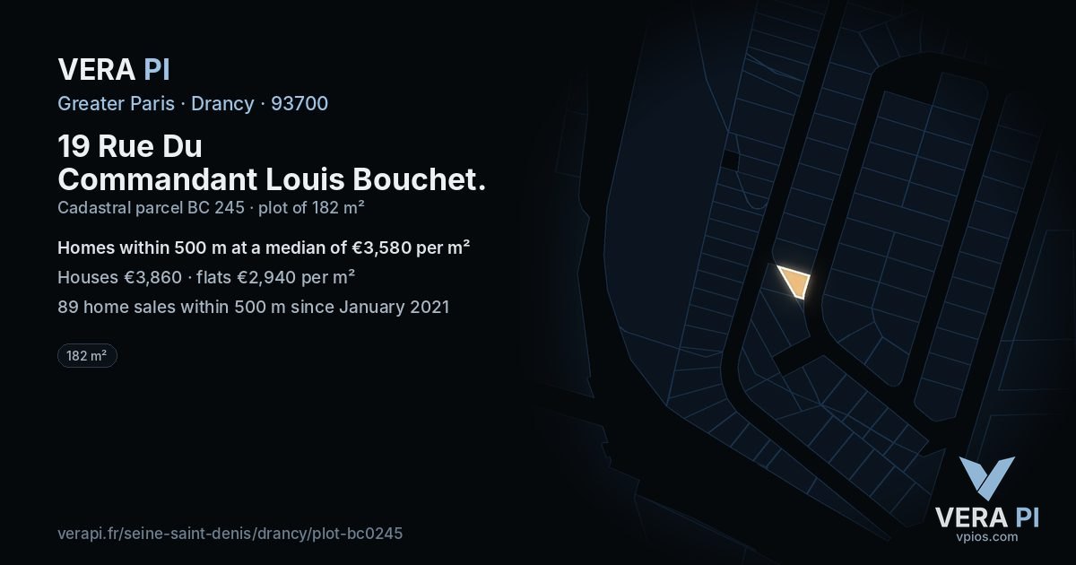 19 Rue Du Commandant Louis Bouchet, Drancy at night – the plot lit, the parcels around coloured by the prices near them