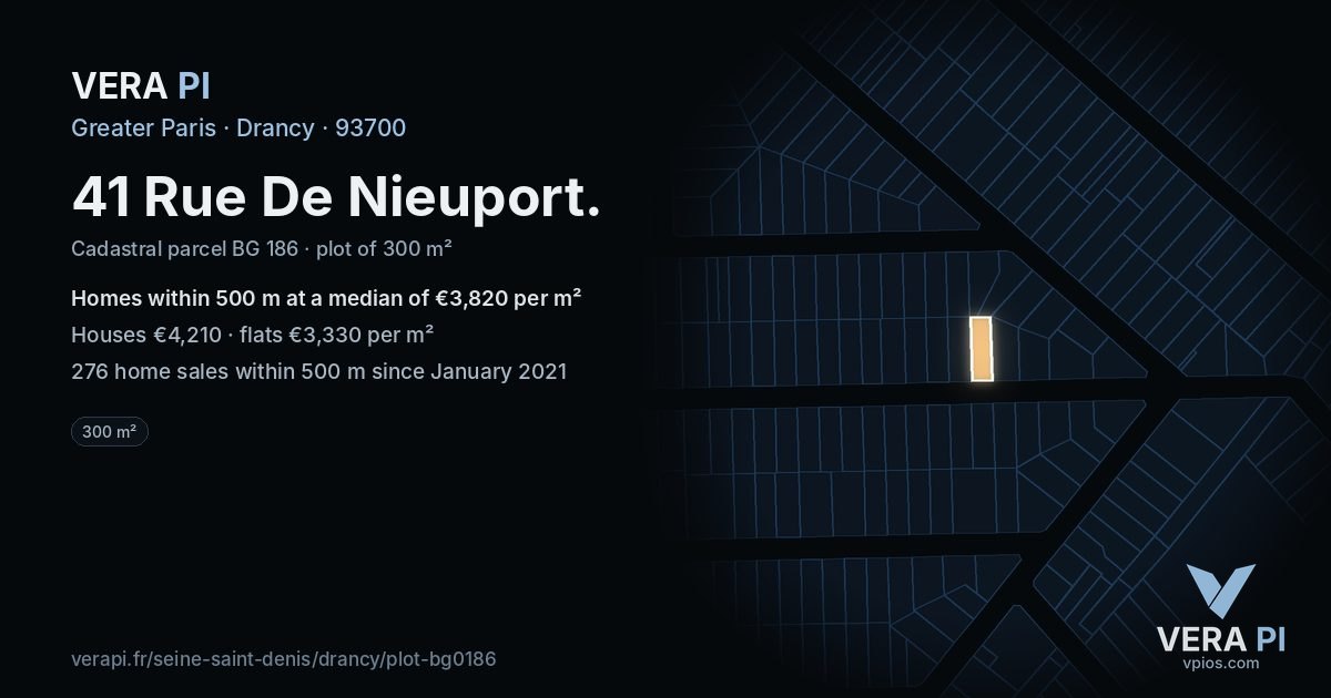 41 Rue De Nieuport, Drancy at night – the plot lit, the parcels around coloured by the prices near them