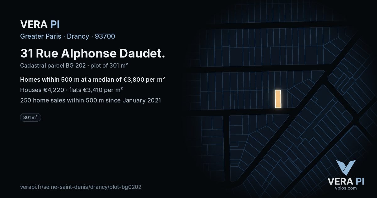31 Rue Alphonse Daudet, Drancy at night – the plot lit, the parcels around coloured by the prices near them