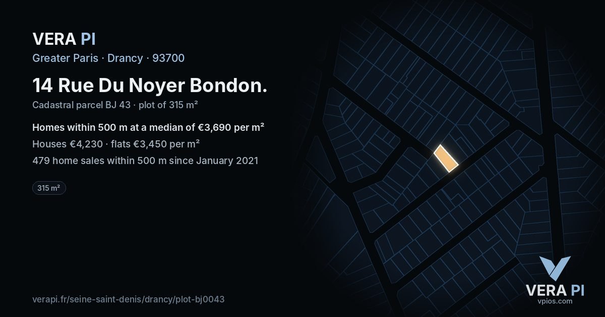 14 Rue Du Noyer Bondon, Drancy at night – the plot lit, the parcels around coloured by the prices near them
