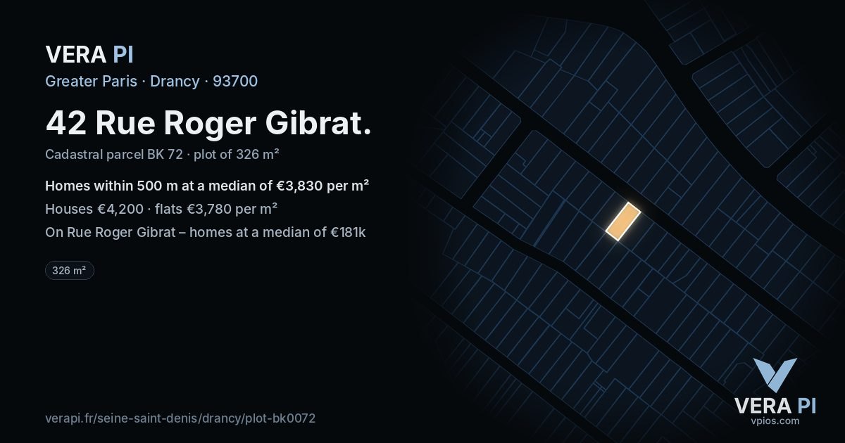 42 Rue Roger Gibrat, Drancy at night – the plot lit, the parcels around coloured by the prices near them