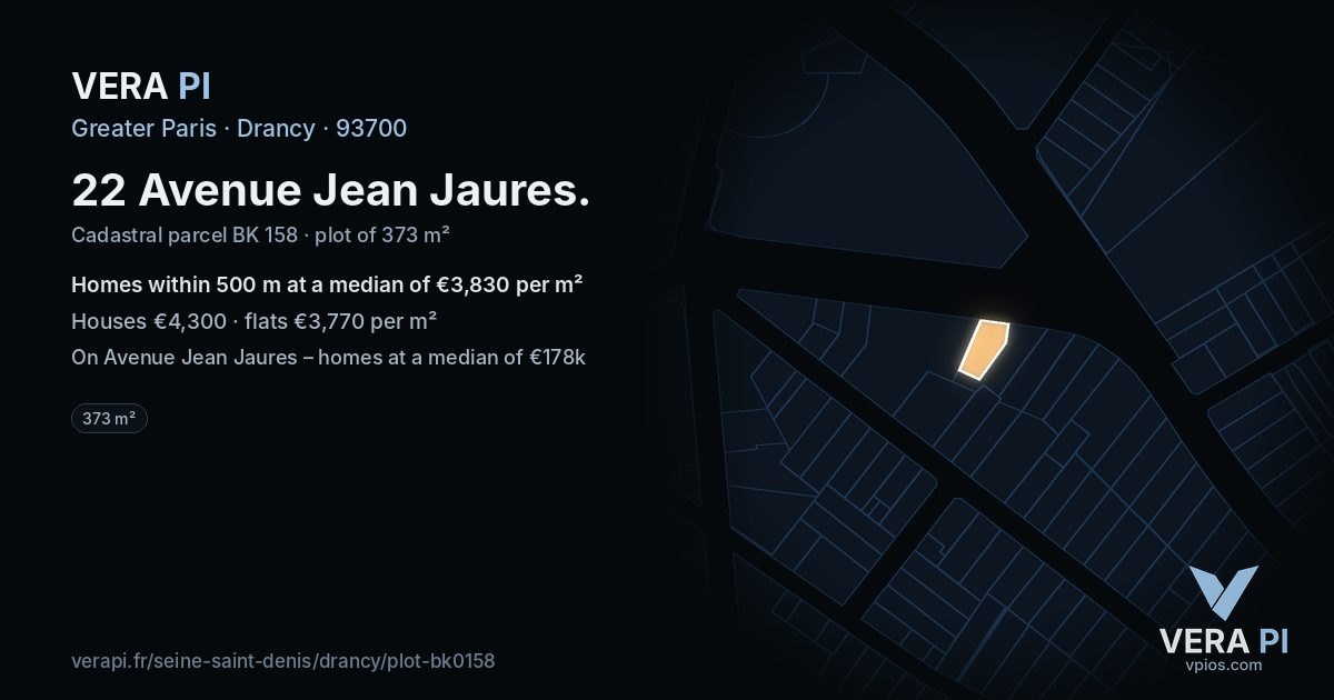 22 Avenue Jean Jaures, Drancy at night – the plot lit, the parcels around coloured by the prices near them