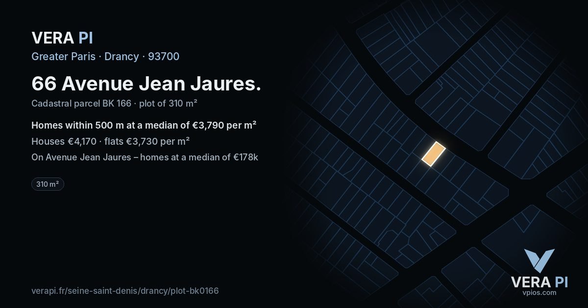 66 Avenue Jean Jaures, Drancy at night – the plot lit, the parcels around coloured by the prices near them