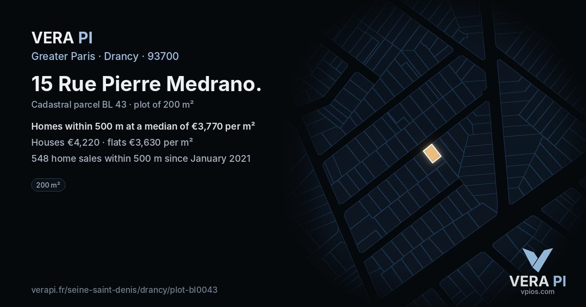 15 Rue Pierre Medrano, Drancy at night – the plot lit, the parcels around coloured by the prices near them