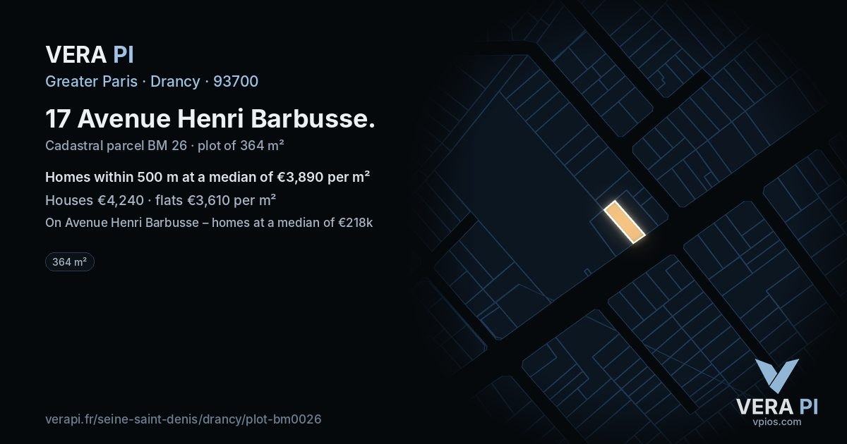 17 Avenue Henri Barbusse, Drancy at night – the plot lit, the parcels around coloured by the prices near them