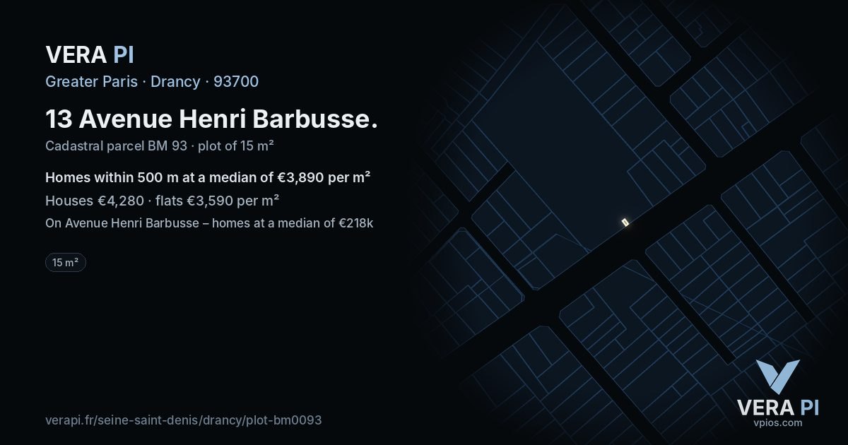 13 Avenue Henri Barbusse, Drancy at night – the plot lit, the parcels around coloured by the prices near them