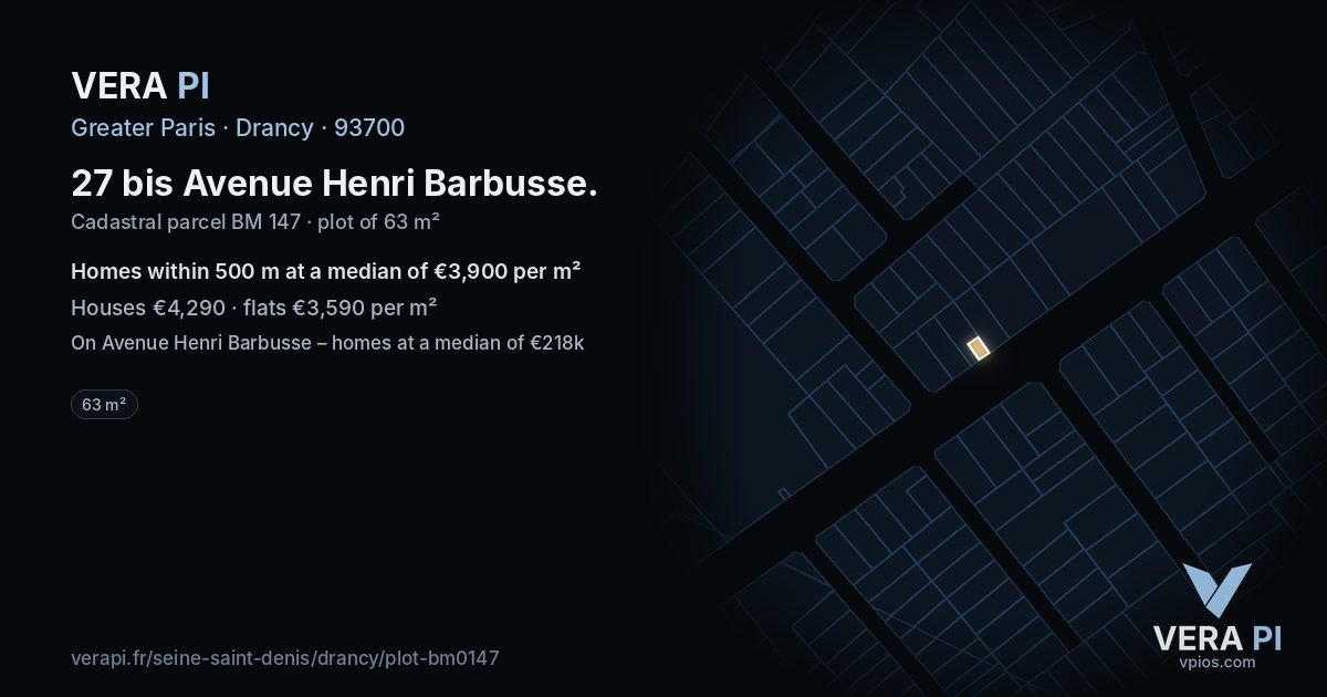 27 bis Avenue Henri Barbusse, Drancy at night – the plot lit, the parcels around coloured by the prices near them