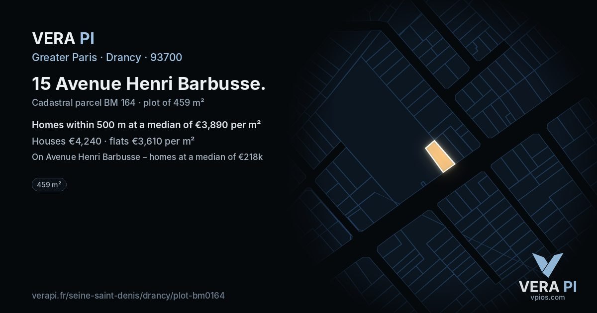 15 Avenue Henri Barbusse, Drancy at night – the plot lit, the parcels around coloured by the prices near them