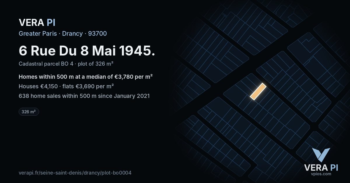 6 Rue Du 8 Mai 1945, Drancy at night – the plot lit, the parcels around coloured by the prices near them
