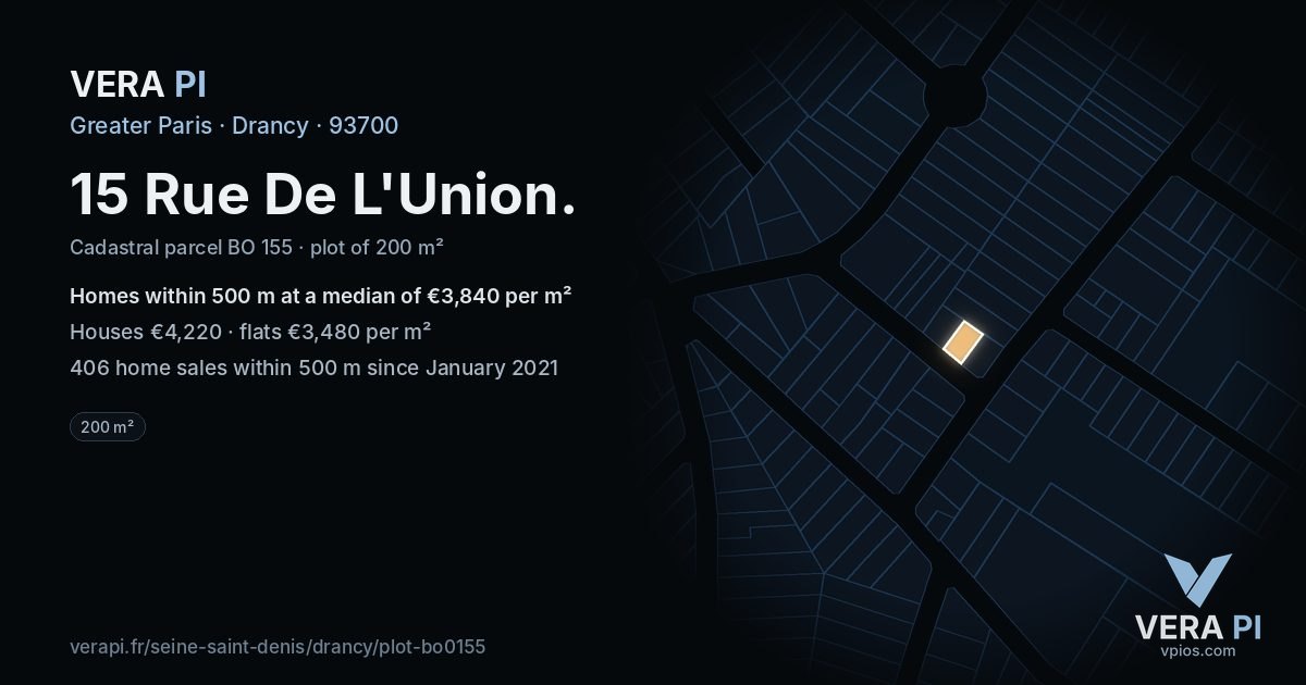 15 Rue De L'Union, Drancy at night – the plot lit, the parcels around coloured by the prices near them